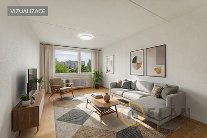 Prodej bytu 3+kk, 65 m², Mikulova, Praha - Chodov - Obývací pokoj s kuchyňským koutem